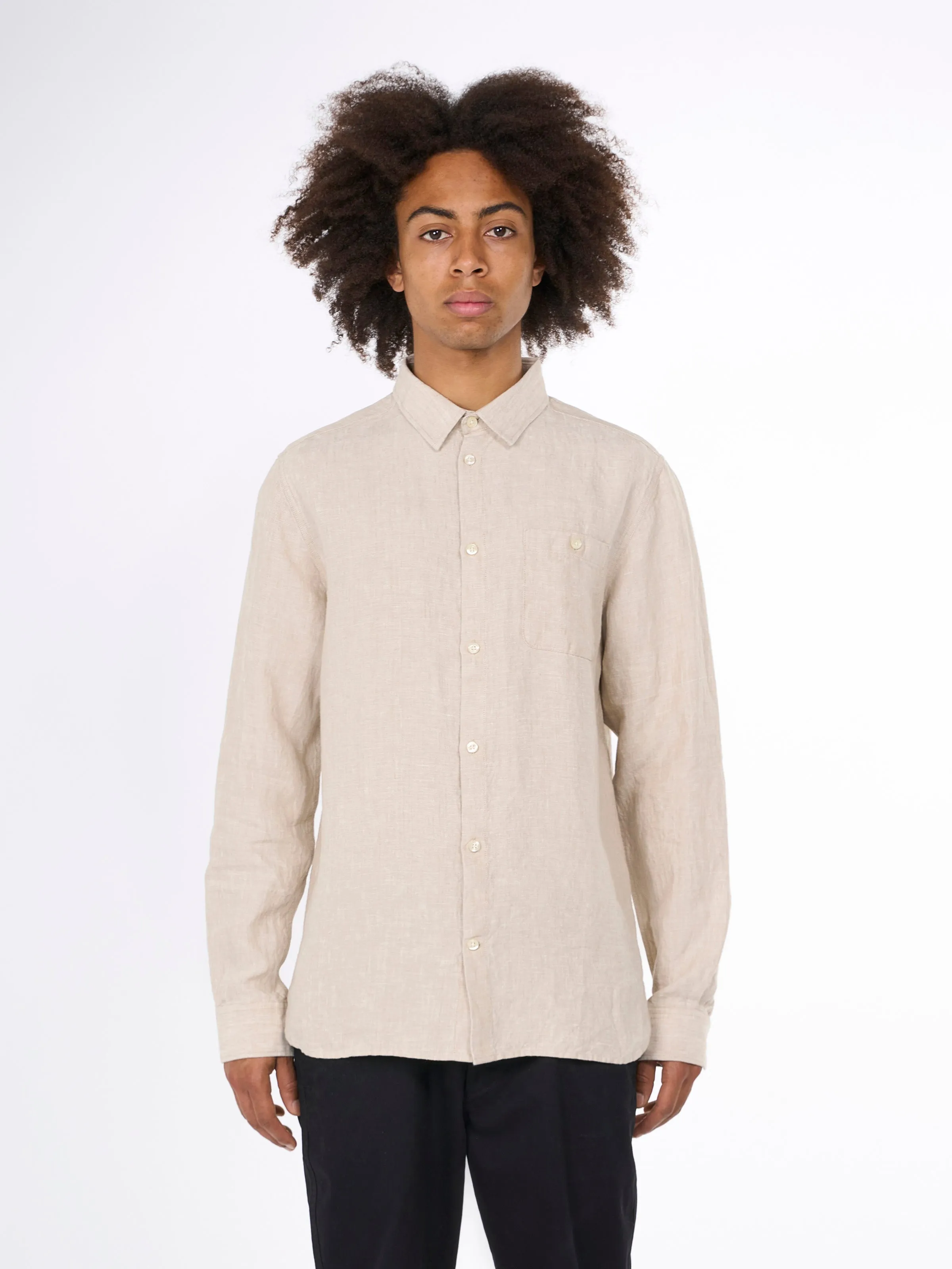 Linen custom fit LS shirt - Light feather gray