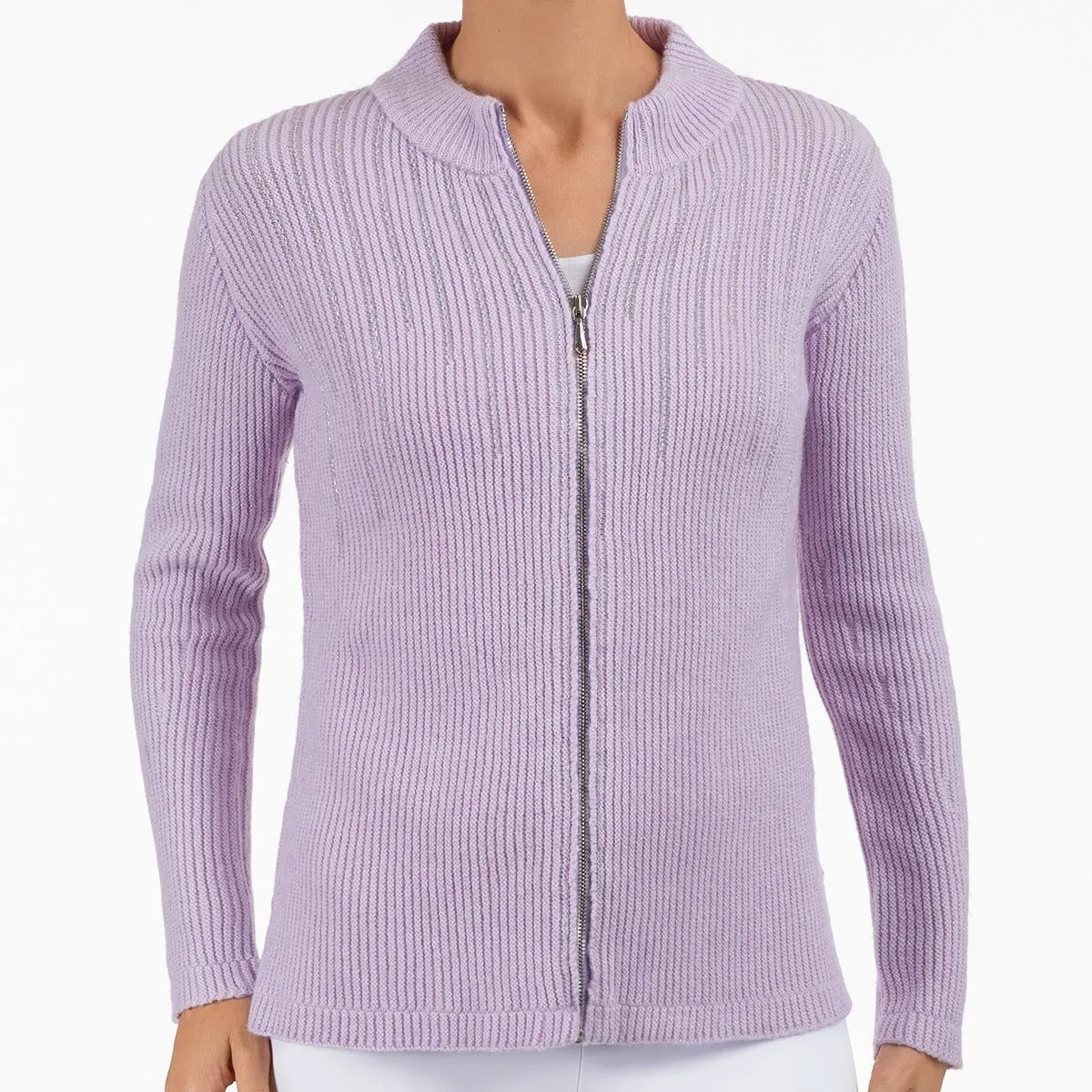 Lurex Zip Cardigan in Lavender