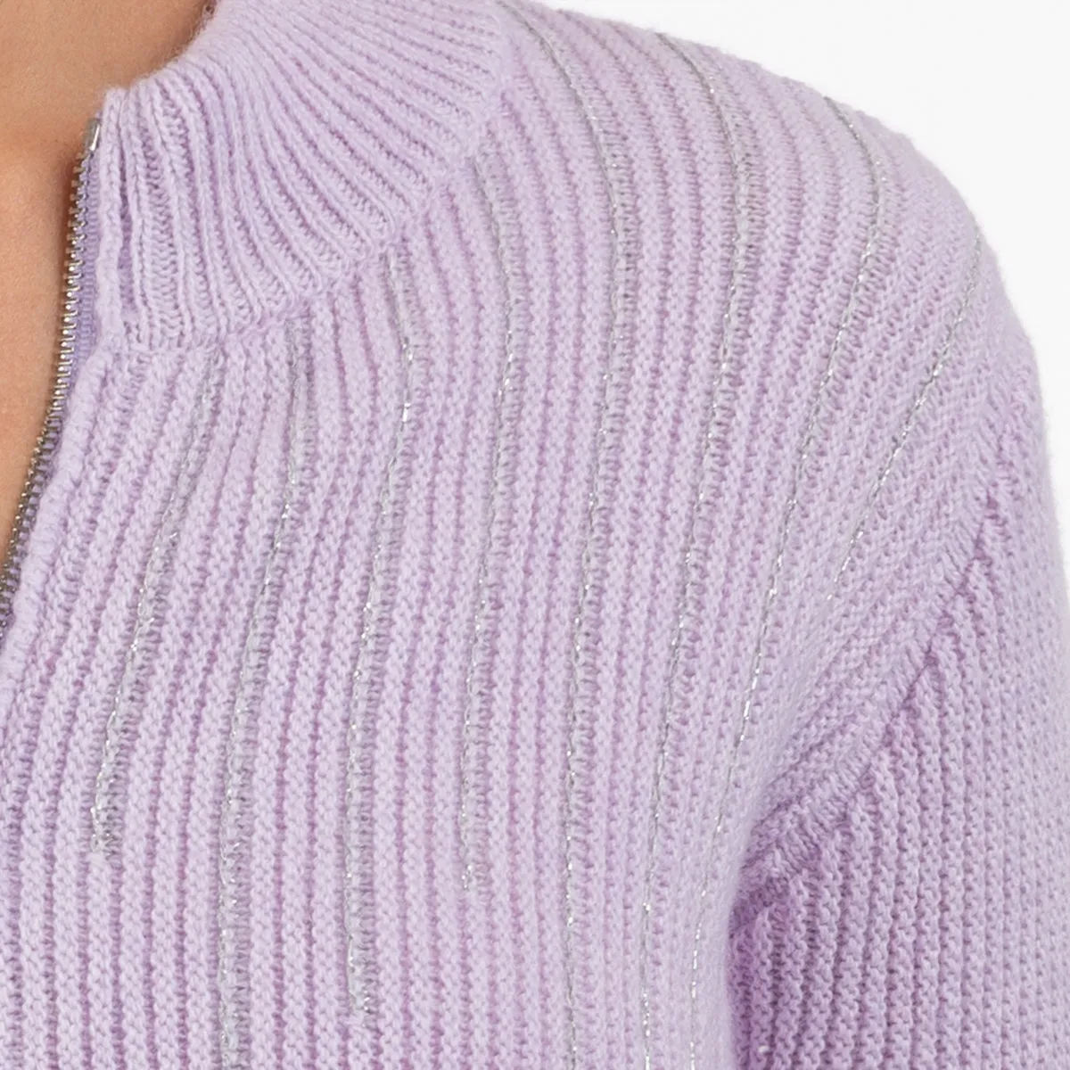 Lurex Zip Cardigan in Lavender