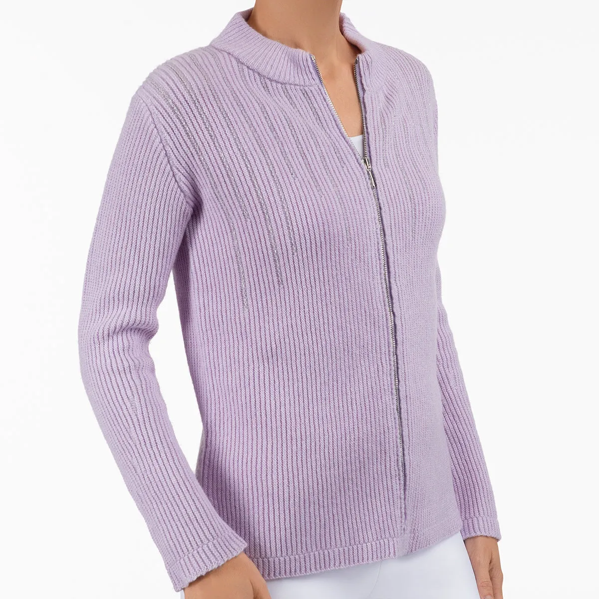 Lurex Zip Cardigan in Lavender