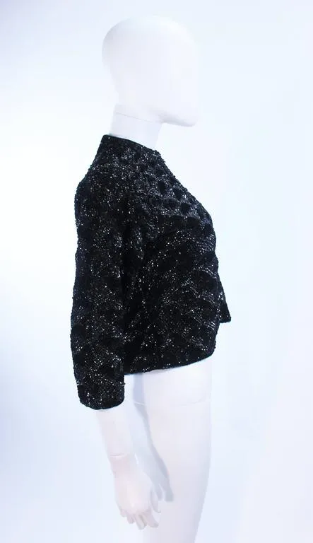 MAI JACOB 1960s Black Sequin Cardigan with Fan Pattern Size 4-6