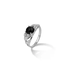 Maile Black Coral Ring in White Gold with Diamonds