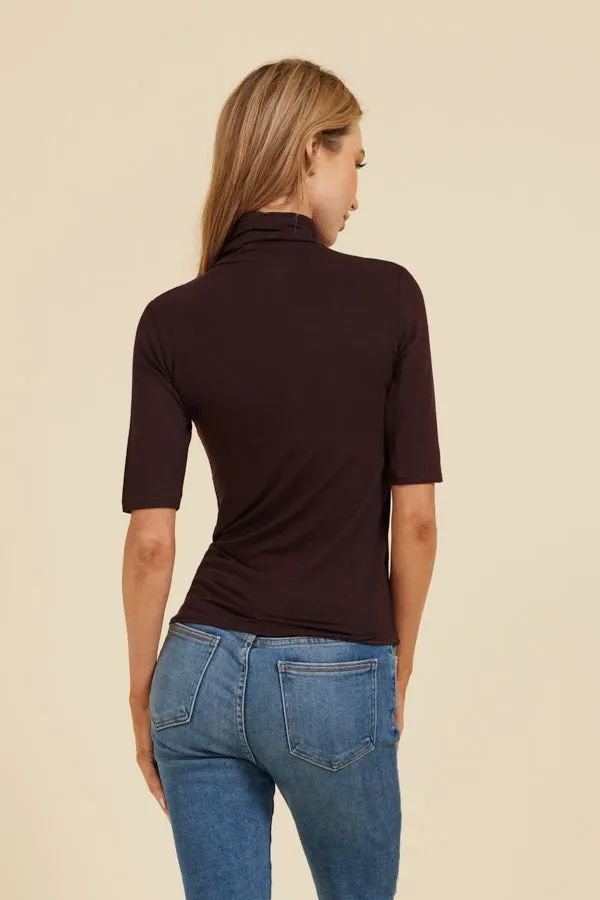 Majestic Elbow Sleeve Turtleneck in Aubergine