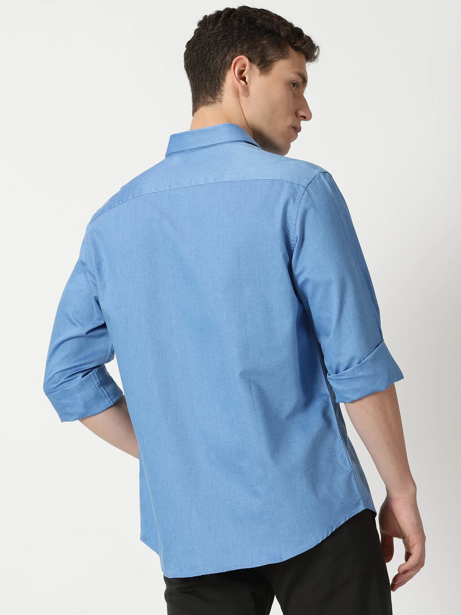 MEN'S  BLUE PLAIN SLIM FIT SHIRT