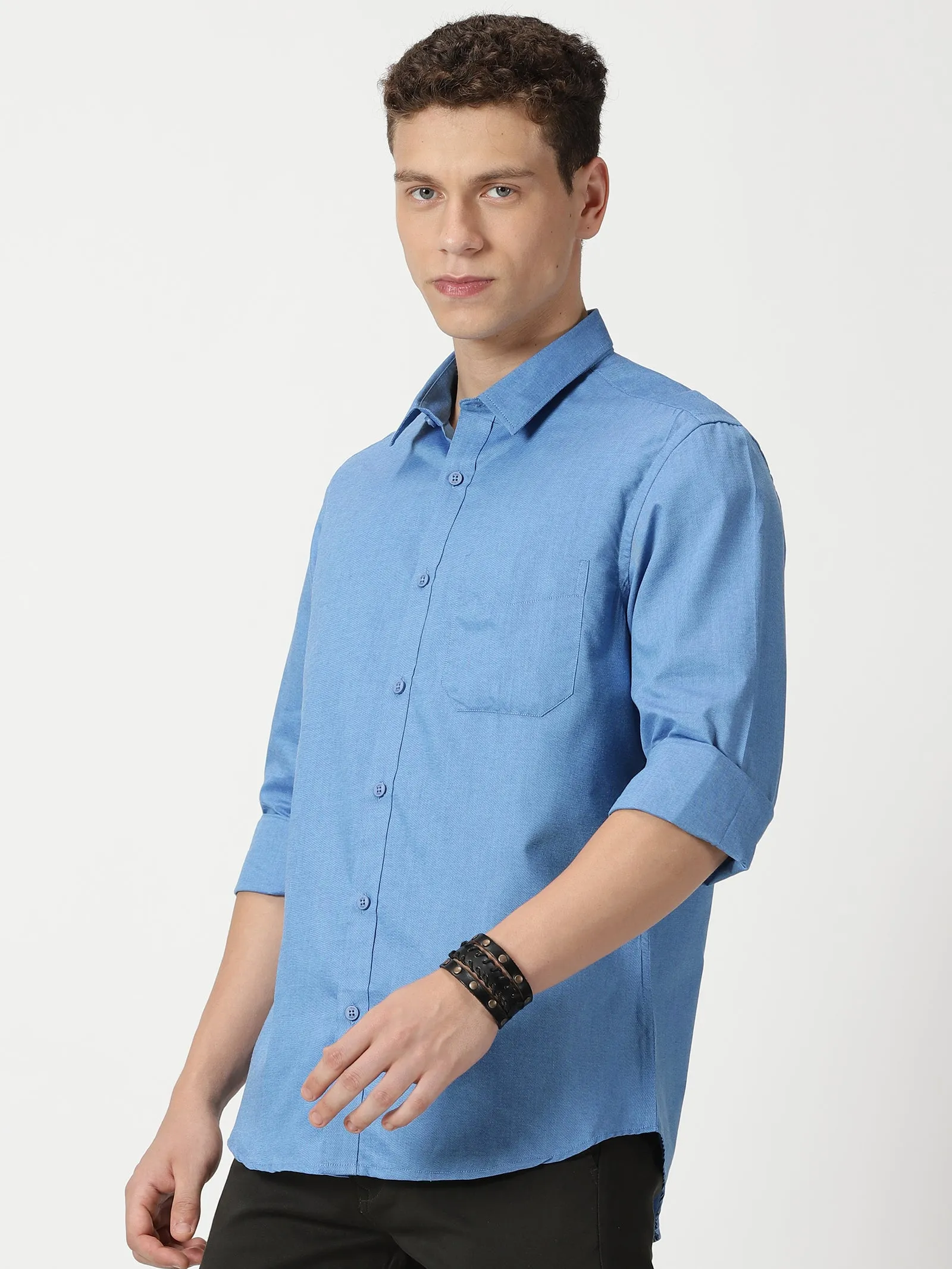 MEN'S  BLUE PLAIN SLIM FIT SHIRT