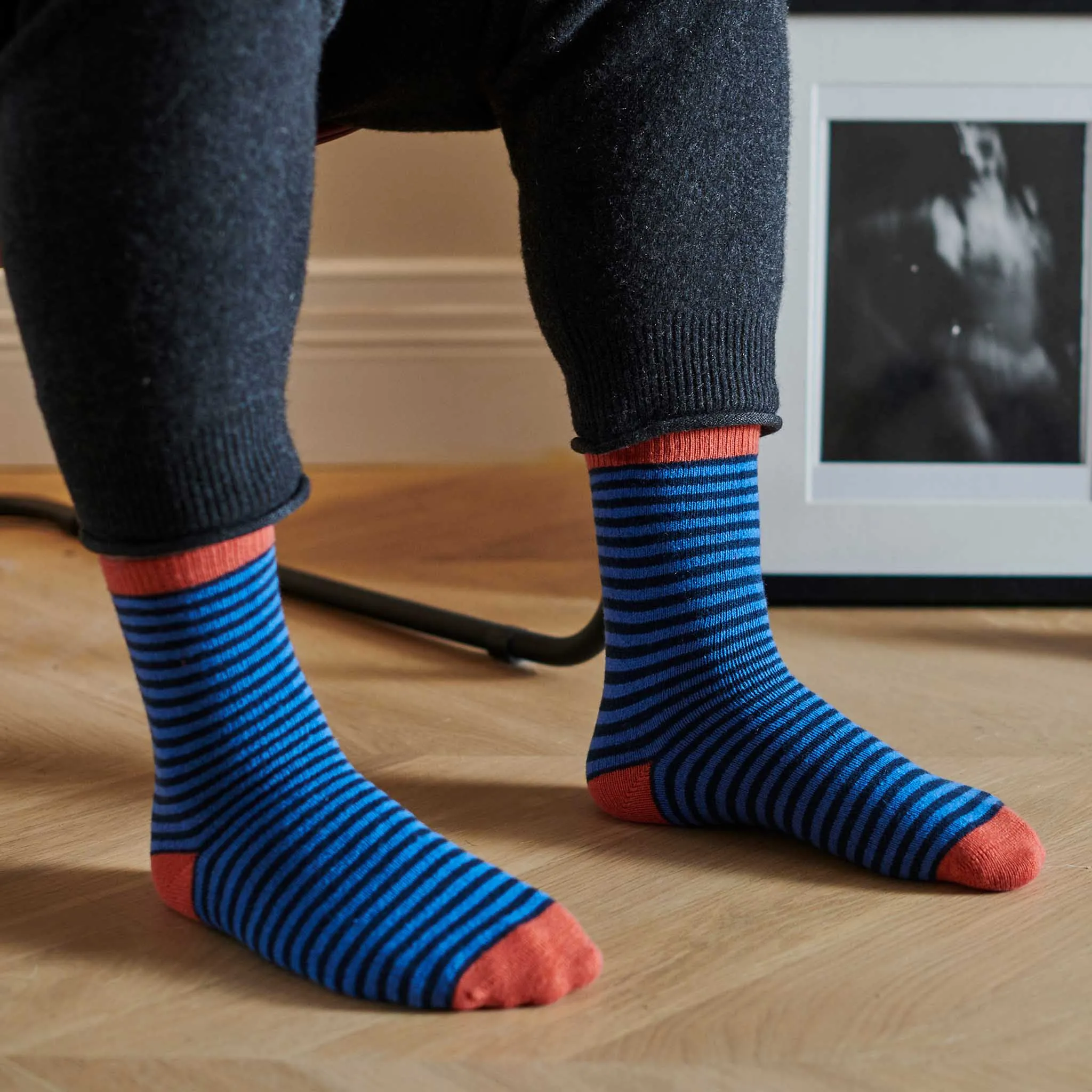 Men's Blue Stripe Lambswool Ankle Socks