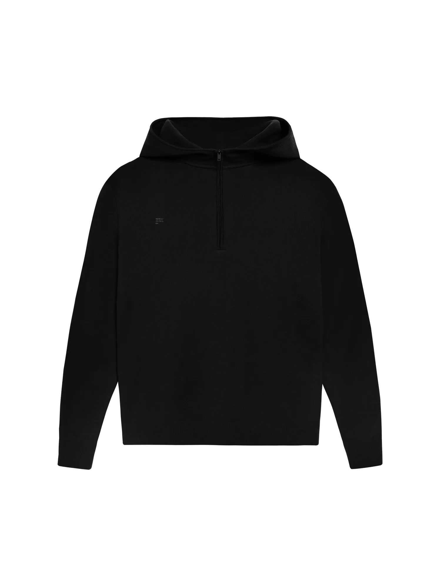 Mens Merino Wool Half Zip Hoodie—black