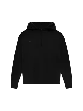 Mens Merino Wool Half Zip Hoodie—black