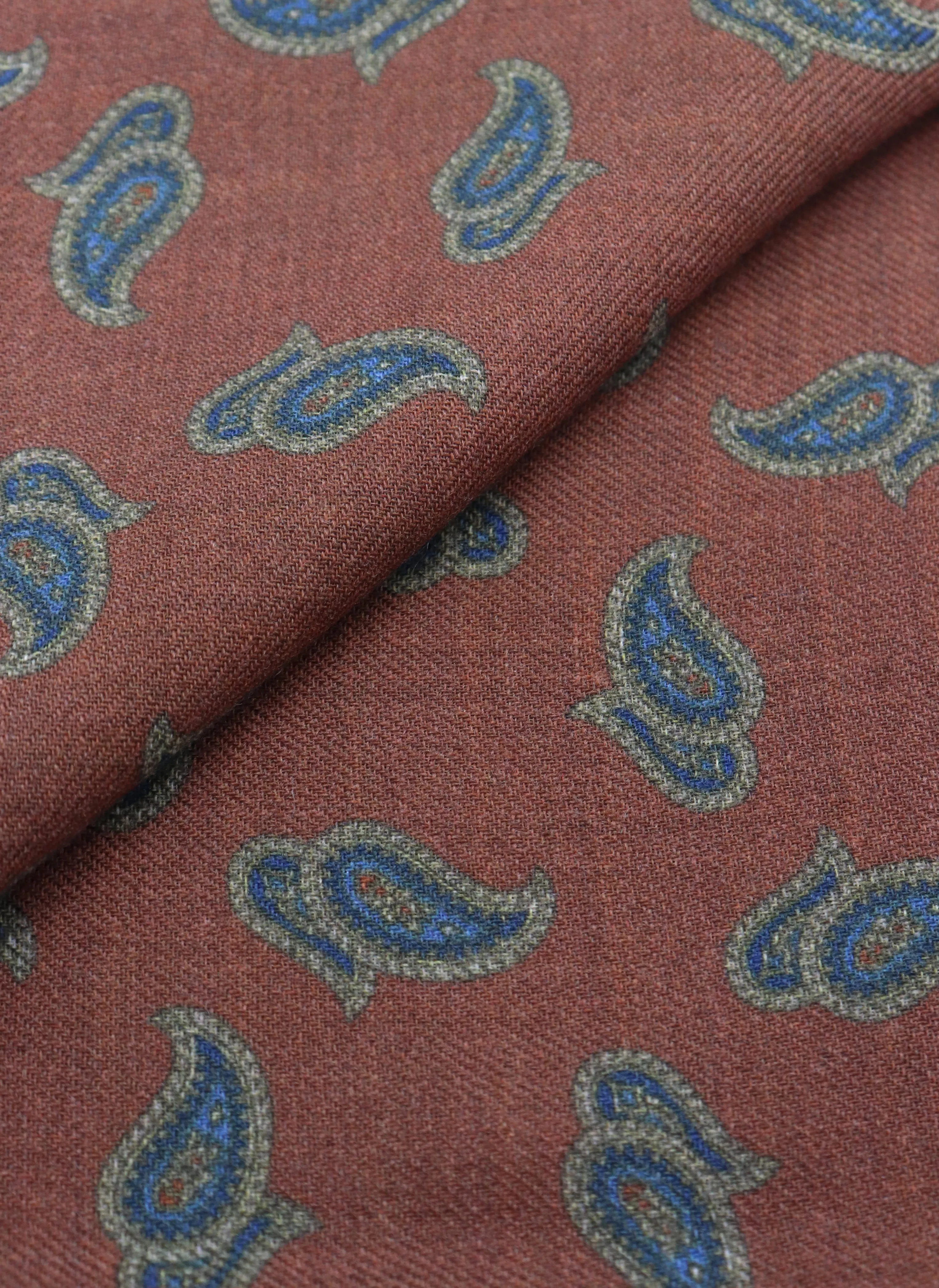 Men's Paisley Wool Pocket Square in Rust