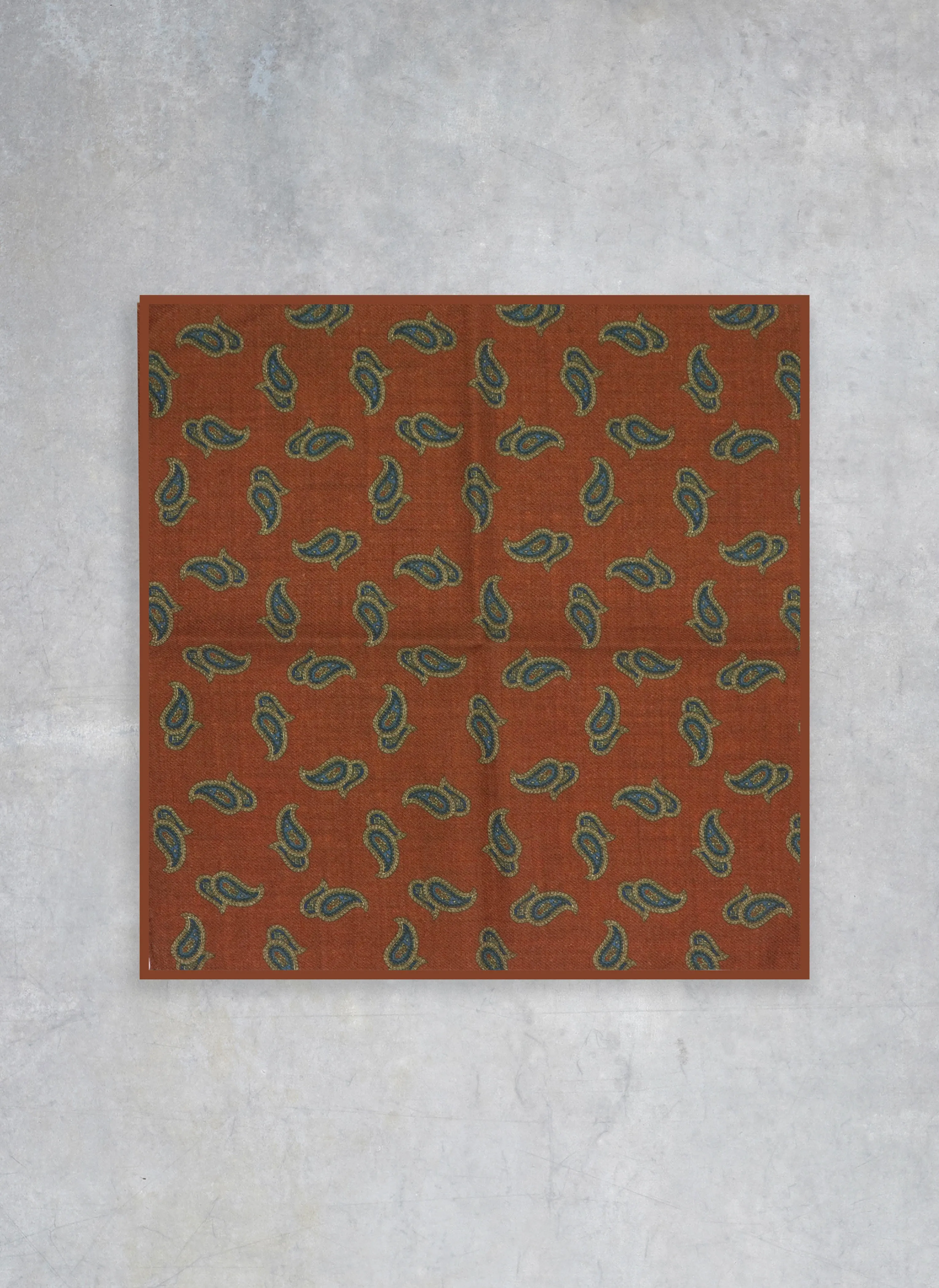 Men's Paisley Wool Pocket Square in Rust