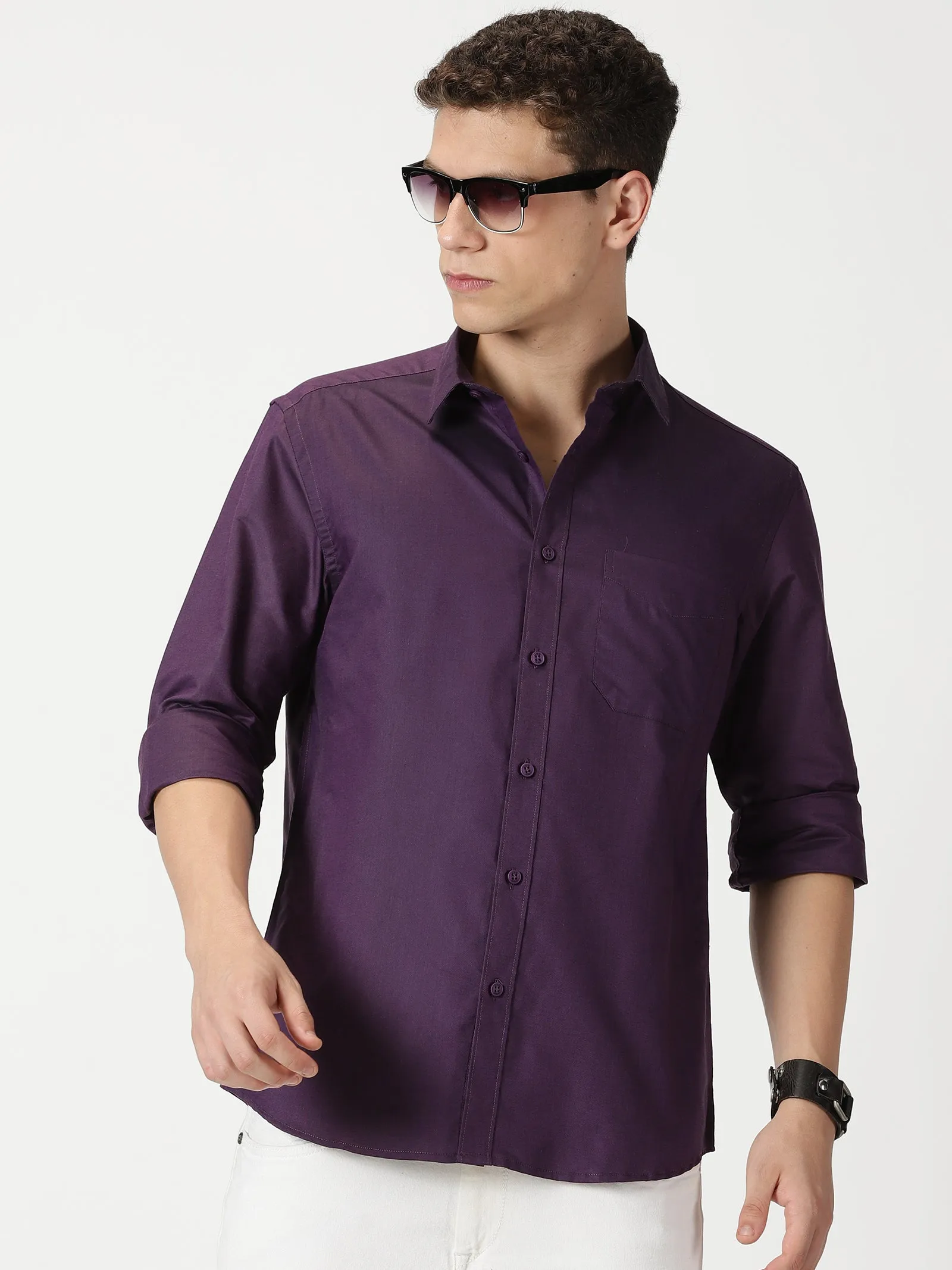 MEN'S  PURPLE PLAIN SLIM FIT SHIRT