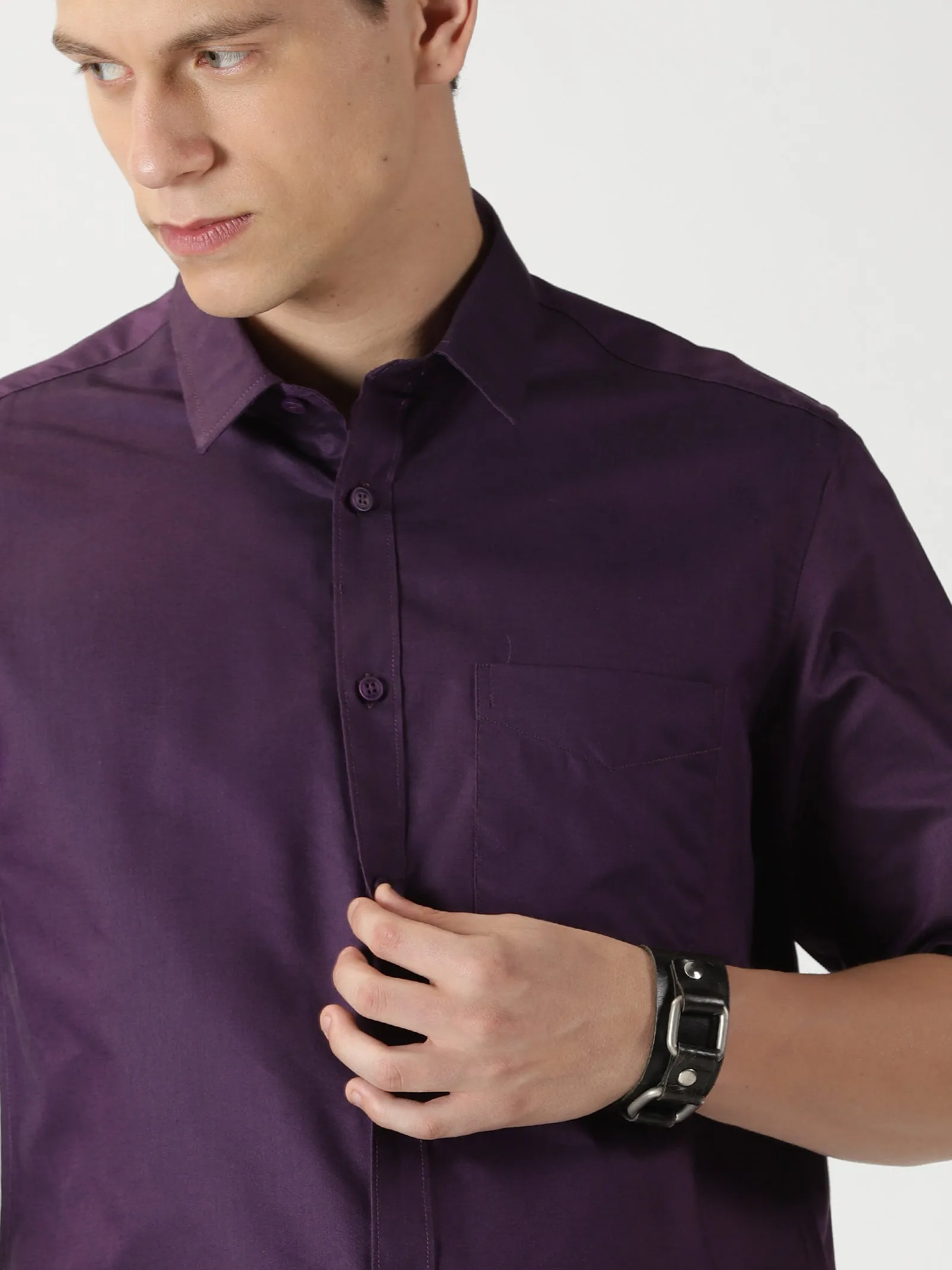 MEN'S  PURPLE PLAIN SLIM FIT SHIRT