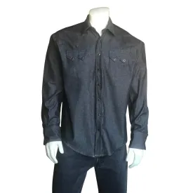 Men's Slim Fit Black Denim Western Shirt