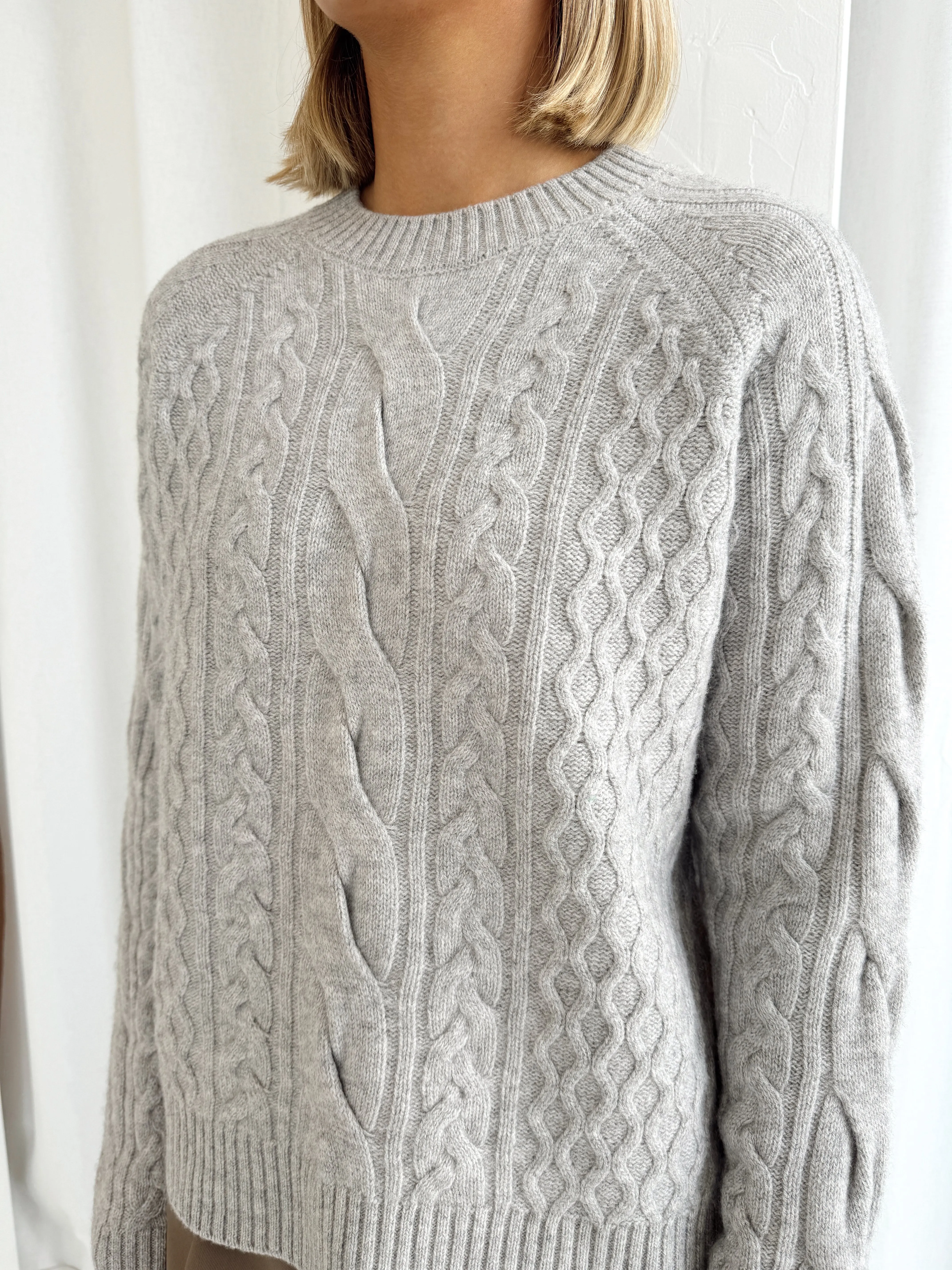 Murphy Merino Cable Knit - Grey Marle