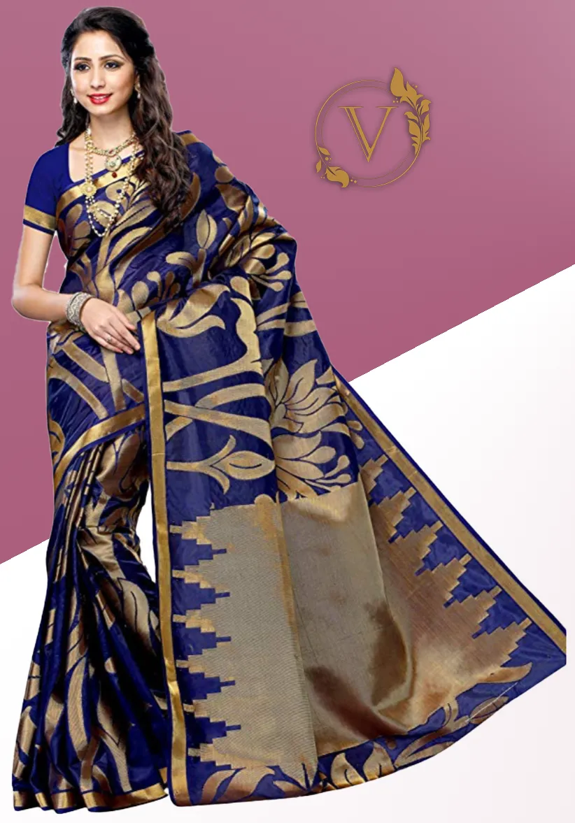 Navy Blue Art Silk Saree (Kanchipuram Style)