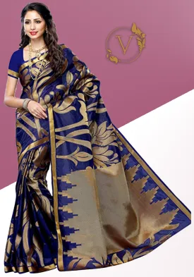 Navy Blue Art Silk Saree (Kanchipuram Style)