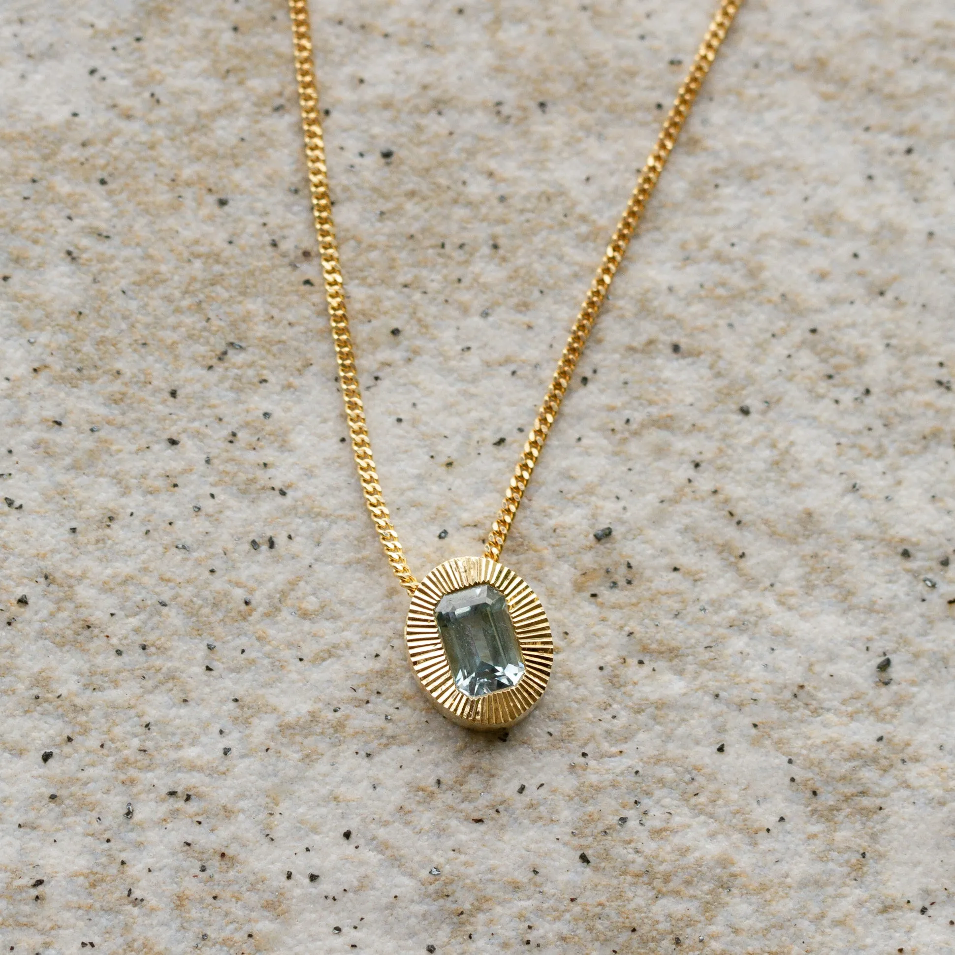 North/South Oval Aurora Necklace with Light Blue Emerald Cut Montana Sapphire