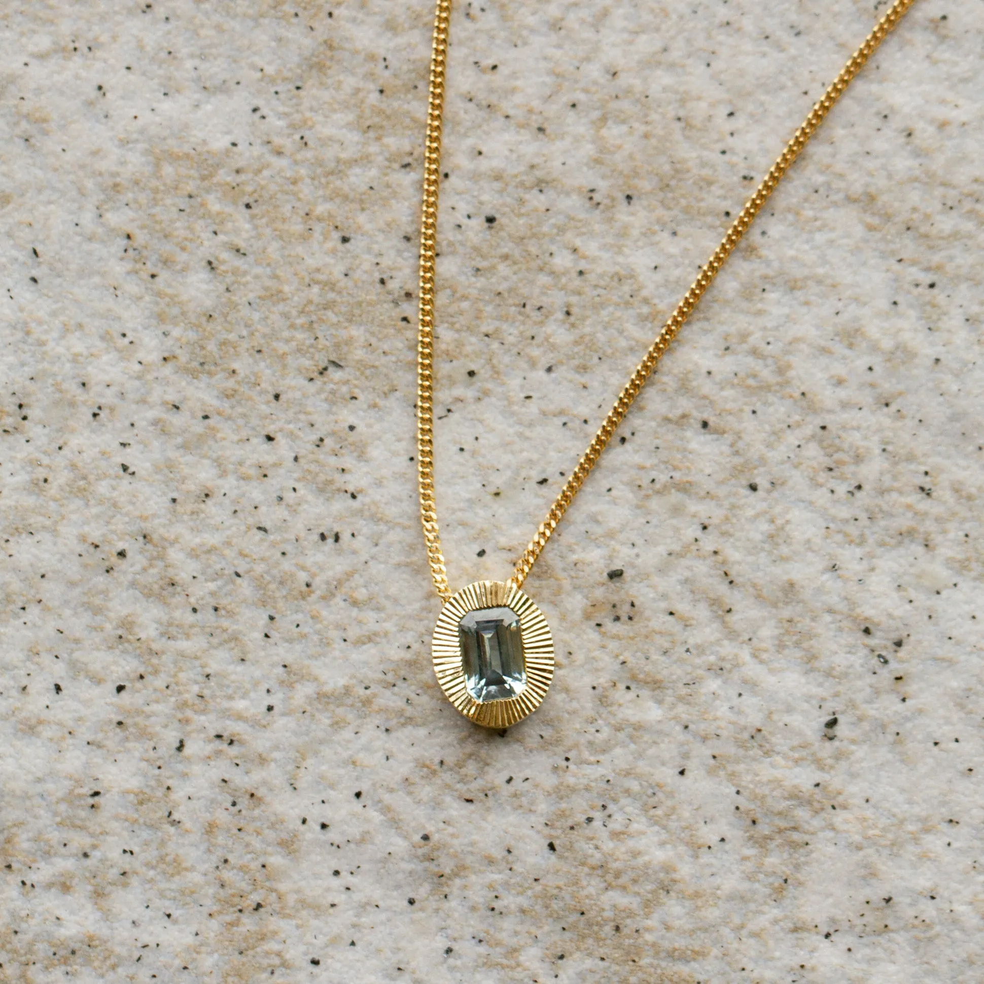 North/South Oval Aurora Necklace with Light Blue Emerald Cut Montana Sapphire