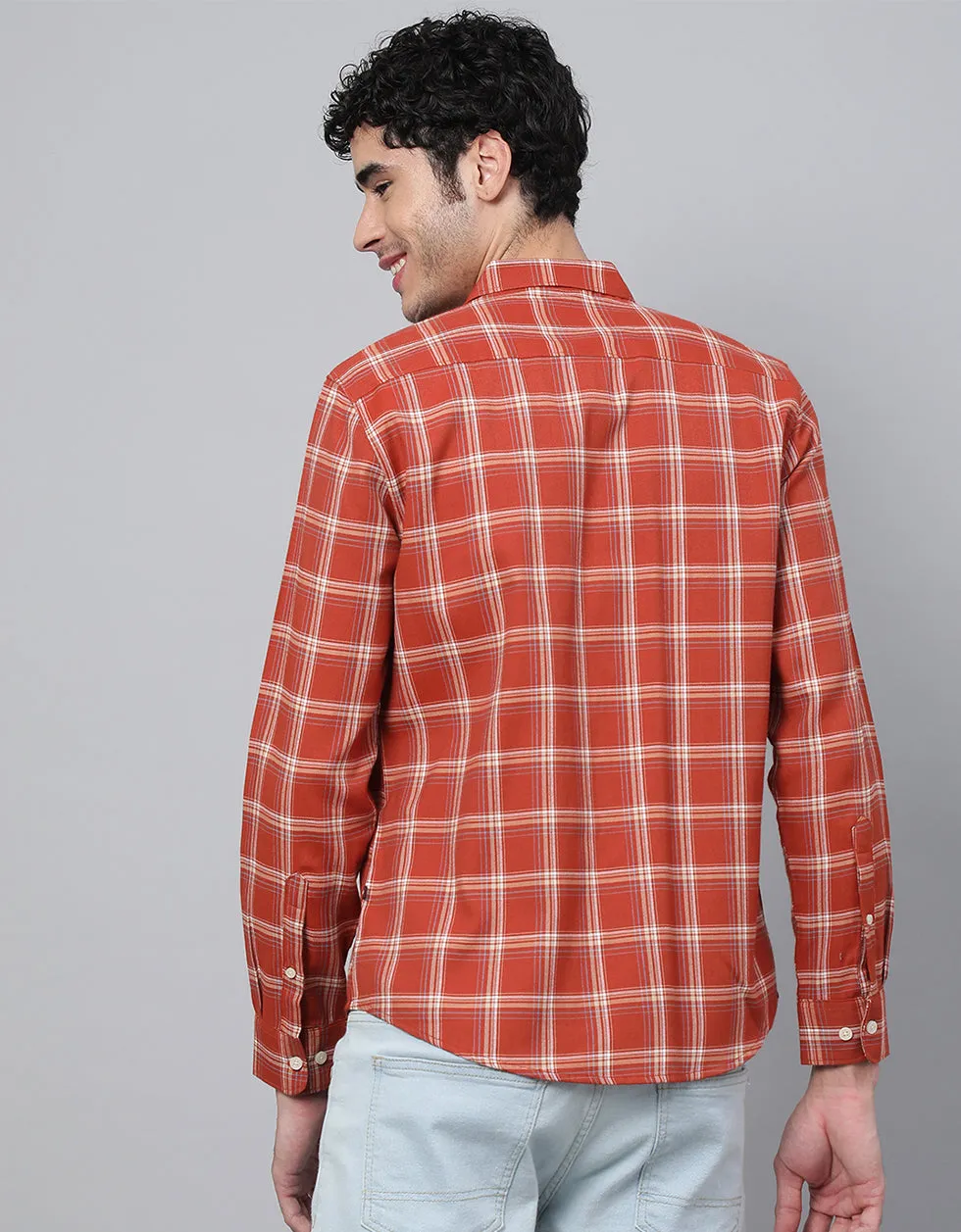 Orange Checks Printed Shirt