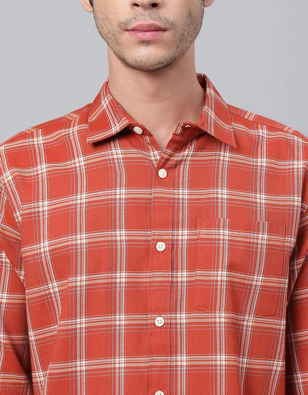 Orange Checks Printed Shirt