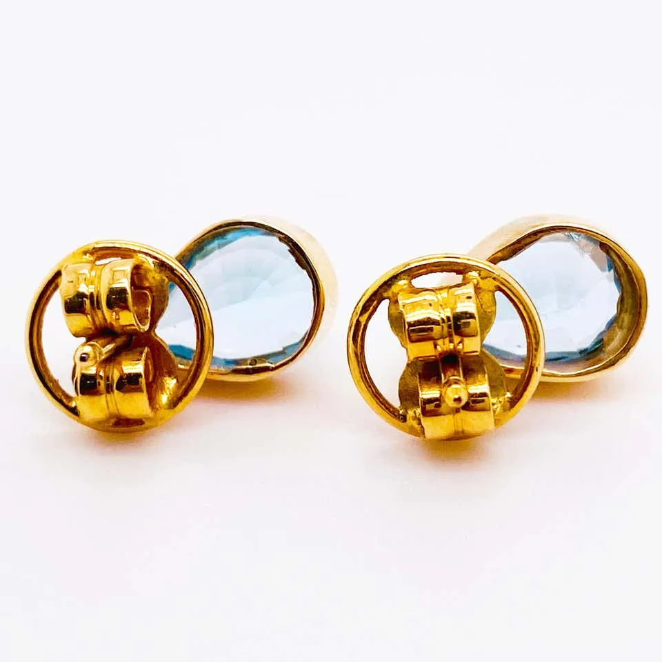 Pear Blue Topaz Bezel Stud Earrings