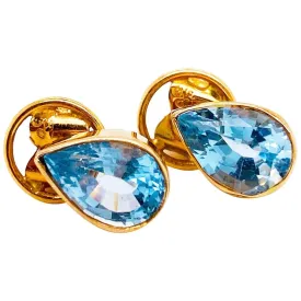 Pear Blue Topaz Bezel Stud Earrings