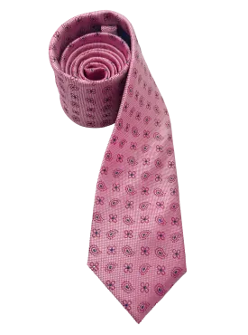 Pink Clover Paisley Print Silk Tie