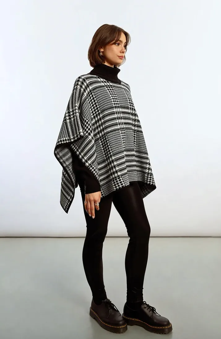 Plaid Turtleneck Poncho