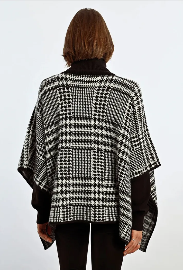 Plaid Turtleneck Poncho