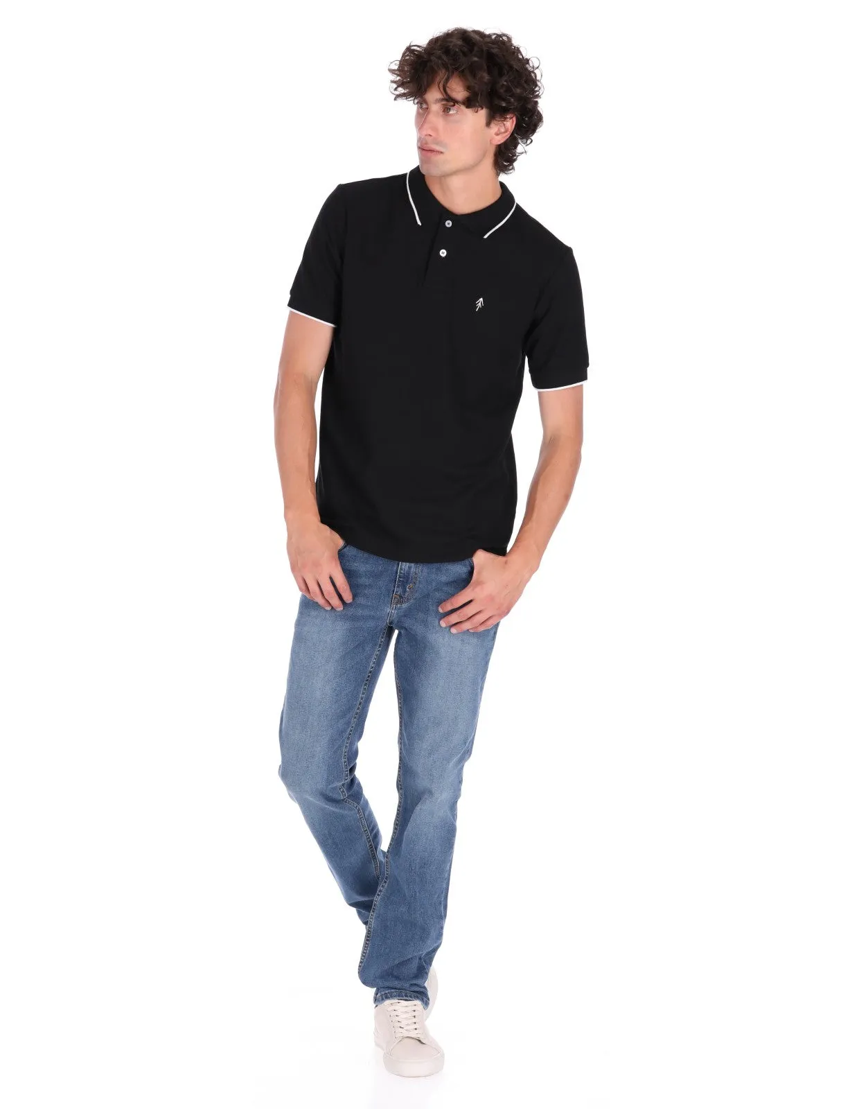 Playera Tipo Polo Regular Fit Para Hombre - Negro