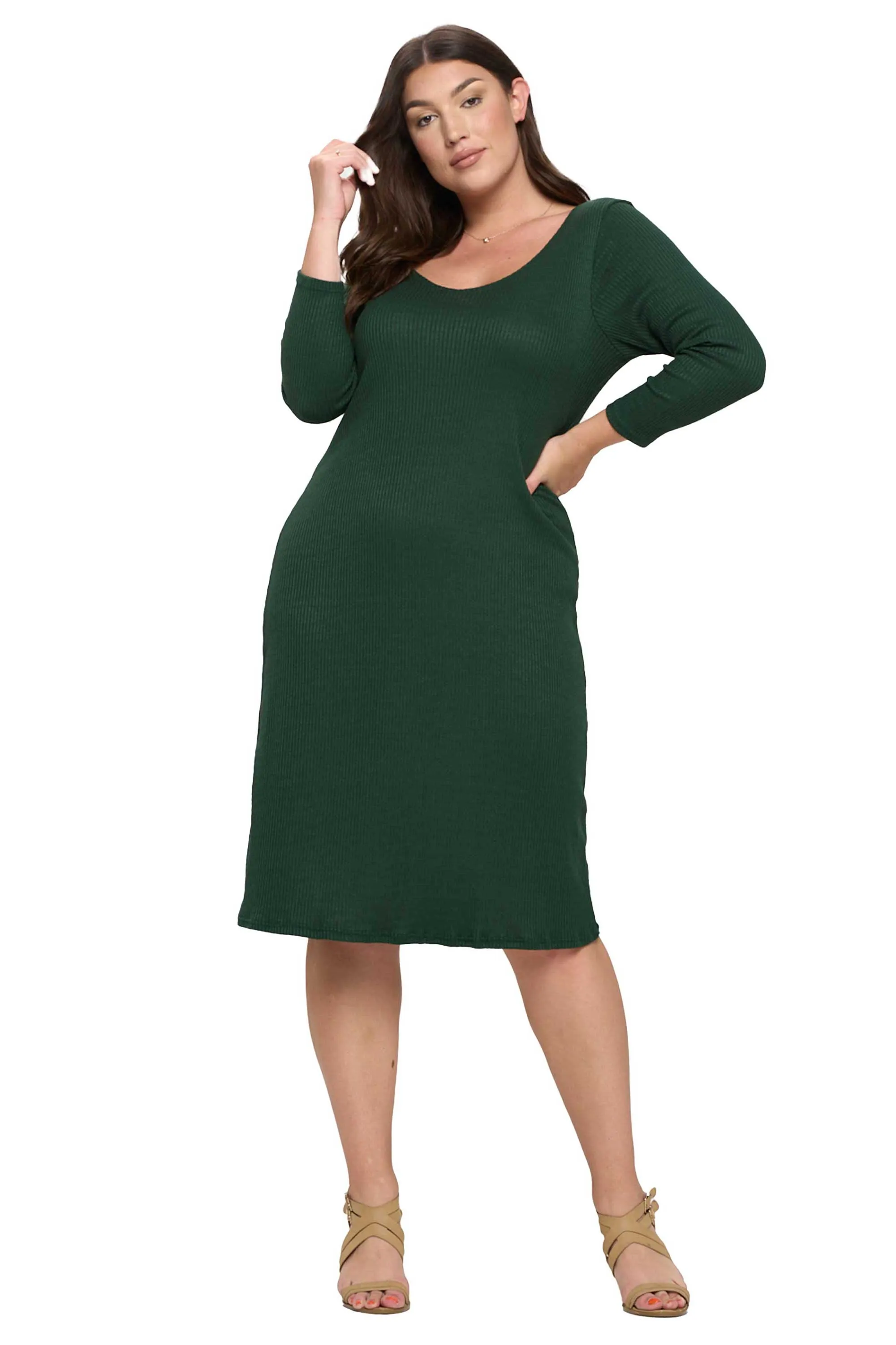 Plunge Neck Vegan Cashmere Rib Midi Dress