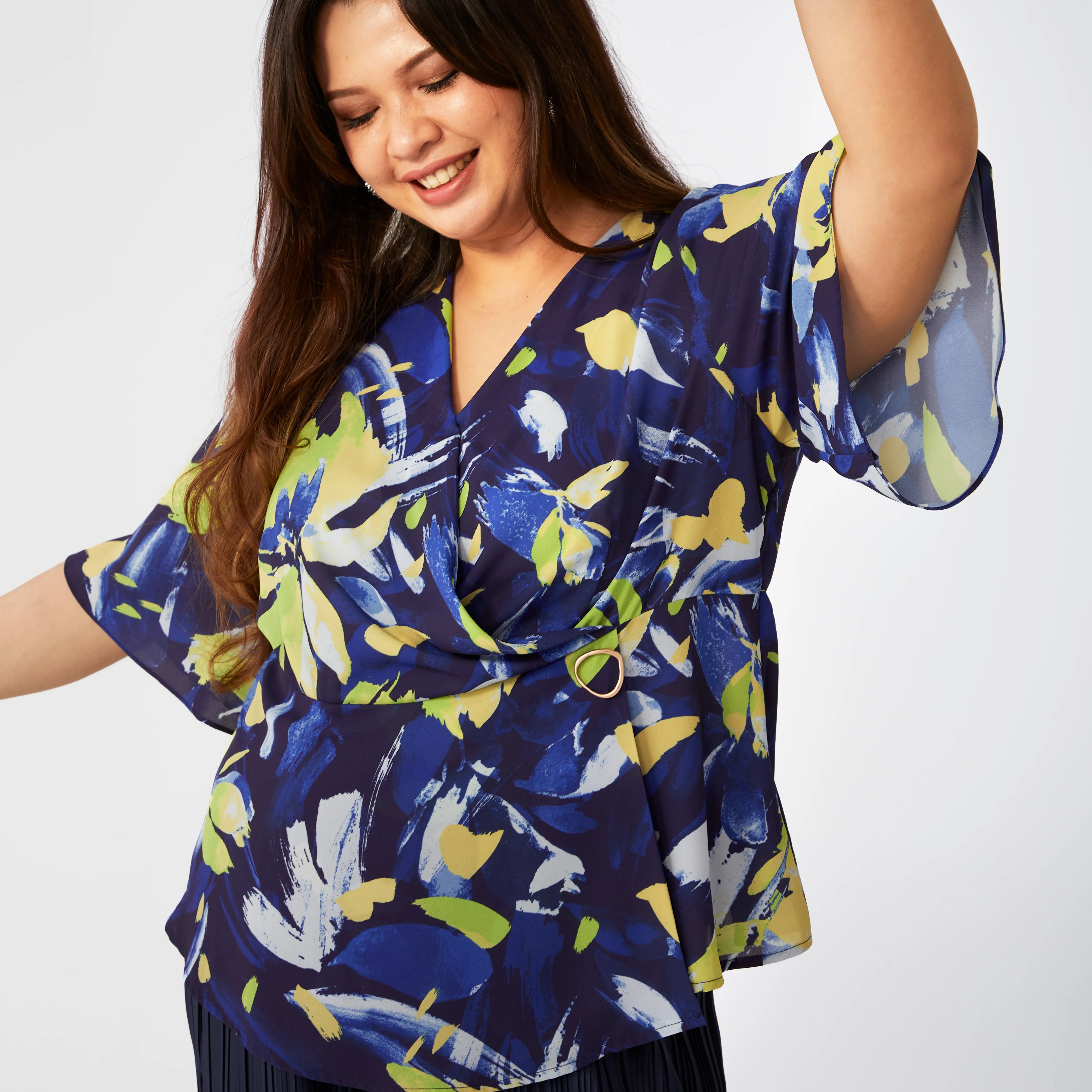 Printed Overlap Peplum Top