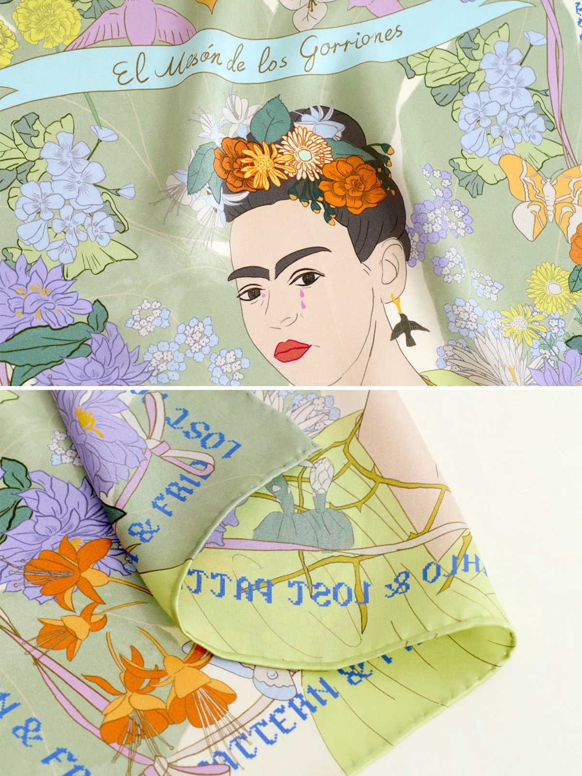 "Los Amores de Frida" Silk Pocket Square - Pastel