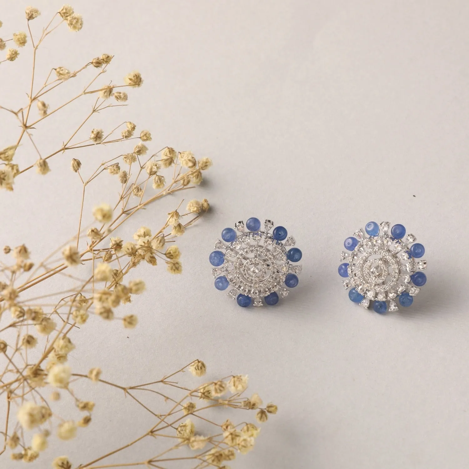 Radiant Blue Oasis Silver CZ Stud Earrings