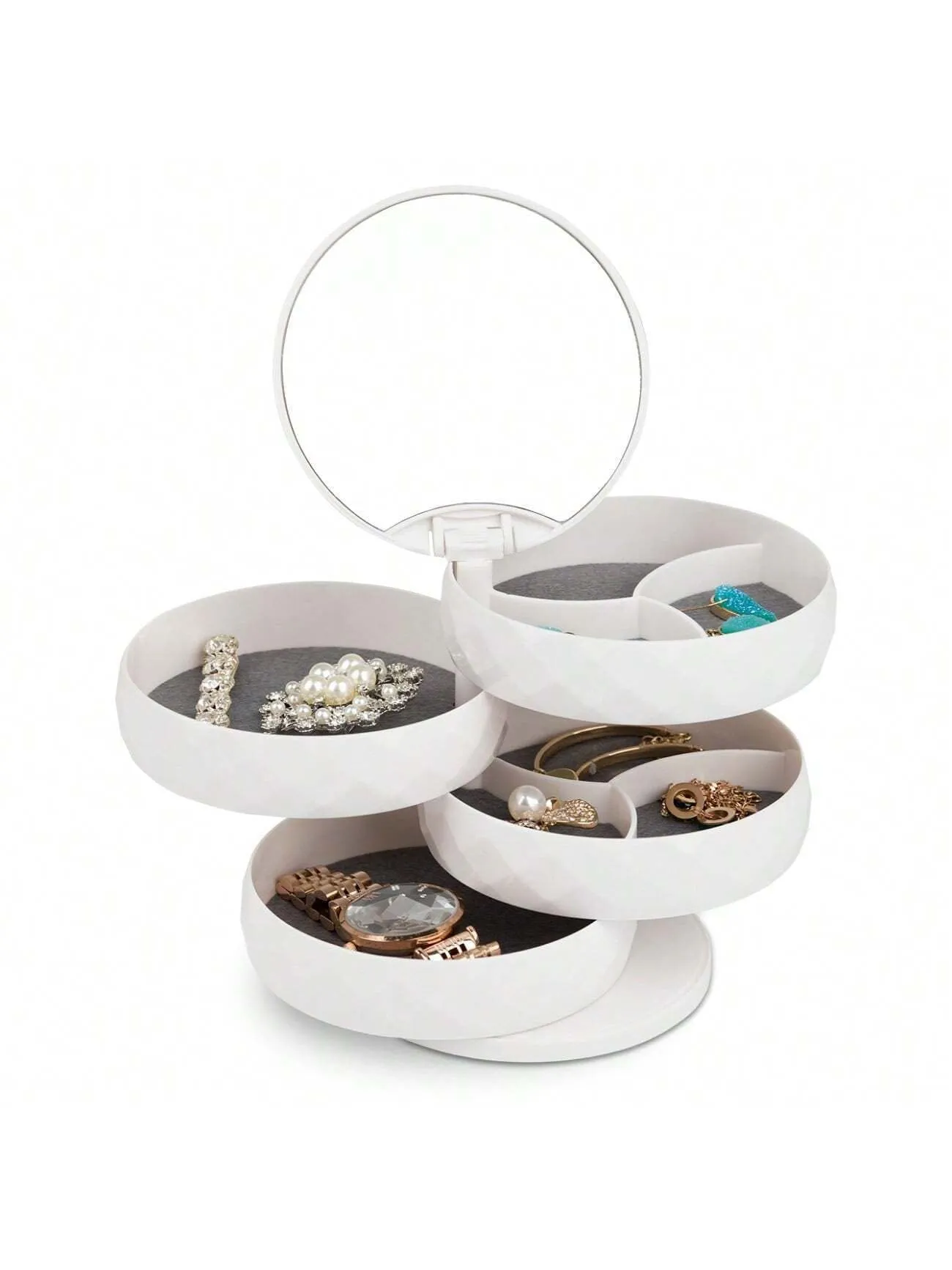 Reriti Diamond Shaped Rotating Jewelry Storage Box With Lid - White