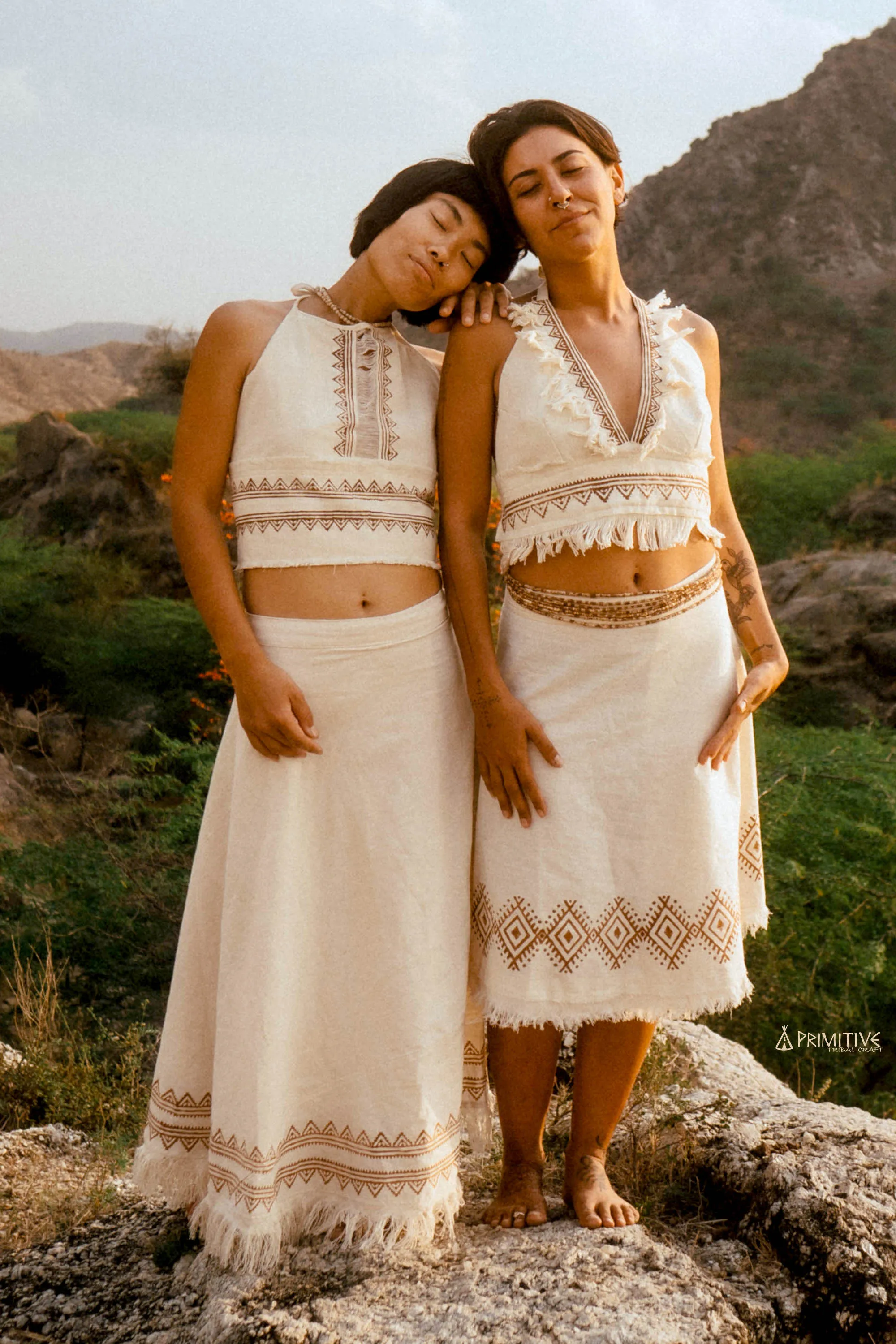 Saya Outfit ~ Handwoven Khadi Cotton ~ Block Printed Skirt & Top