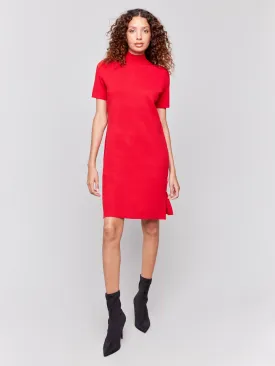 Short-Sleeve Mock Neck Sweater Dress - Cranberry