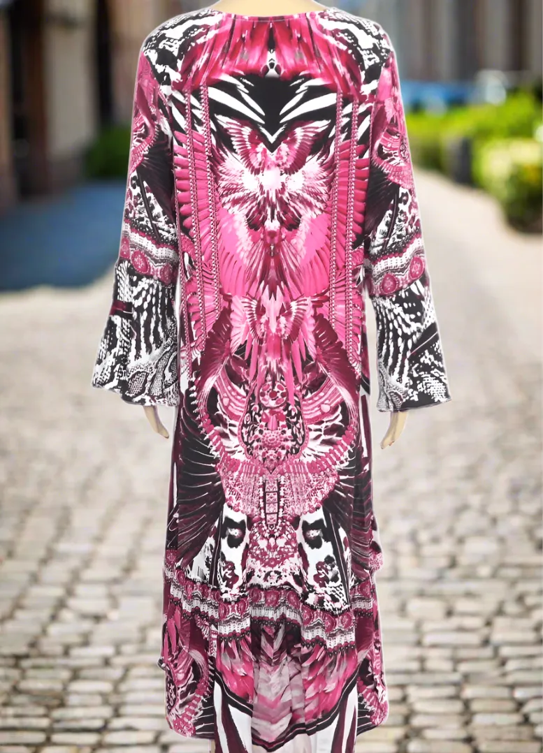 Silk Hi-Low Frill Dress - Amur-Pink-kaftans that bling