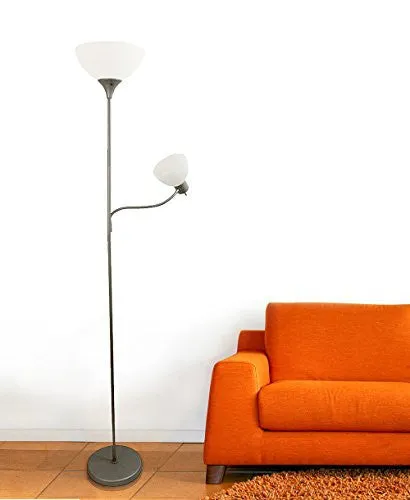 SIMPLE DESIGNS LF2000-SLV FLOOR LAMP WITH READING LIGHT, SILVER