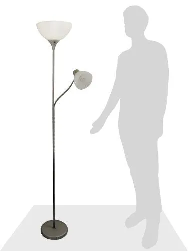 SIMPLE DESIGNS LF2000-SLV FLOOR LAMP WITH READING LIGHT, SILVER