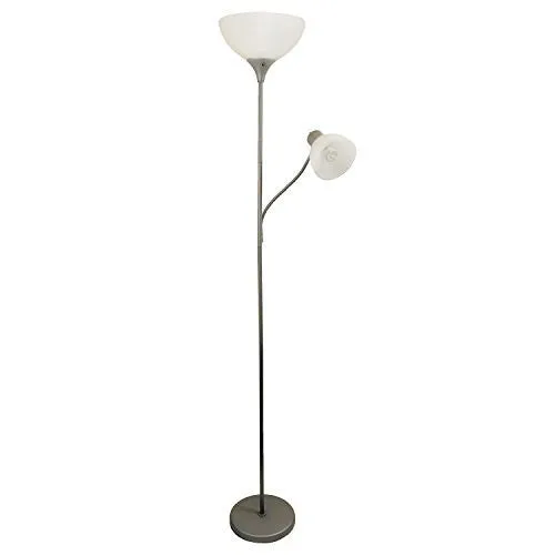 SIMPLE DESIGNS LF2000-SLV FLOOR LAMP WITH READING LIGHT, SILVER