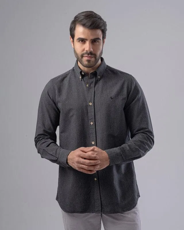 SLIM-FIT COTTON SHIRT  - GREY