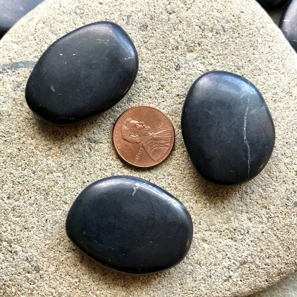 Smooth Polished Black Shungite Pocket Stone, Carry Stone