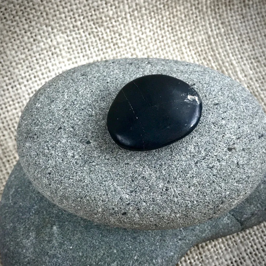 Smooth Polished Black Shungite Pocket Stone, Carry Stone