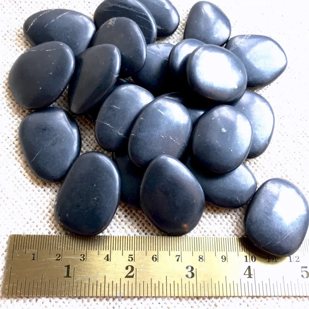 Smooth Polished Black Shungite Pocket Stone, Carry Stone