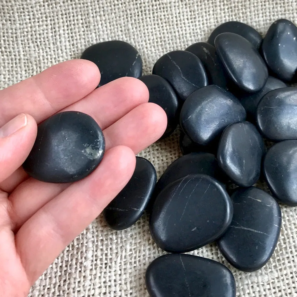 Smooth Polished Black Shungite Pocket Stone, Carry Stone