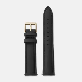 Strap 18 mm Leather Black, Gold Colour