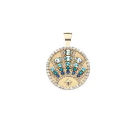 STRONG Rising Sun Small Embellished Pendant Coin in 14k