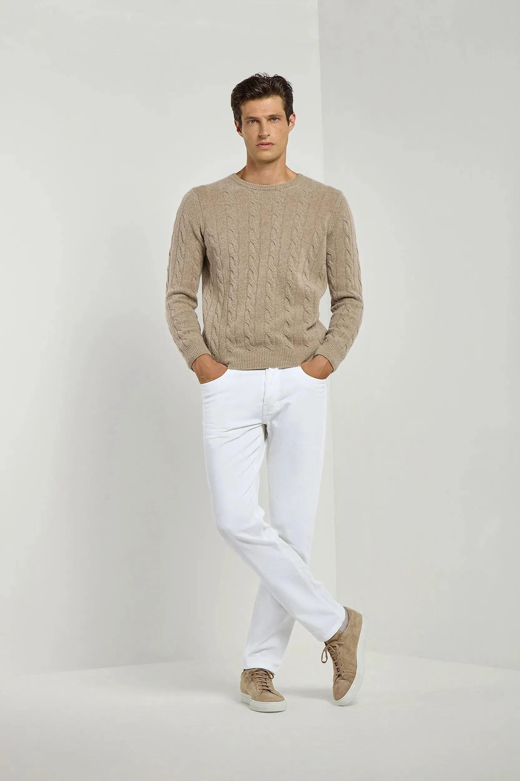 Taupe cable knit sweater – Made in italy