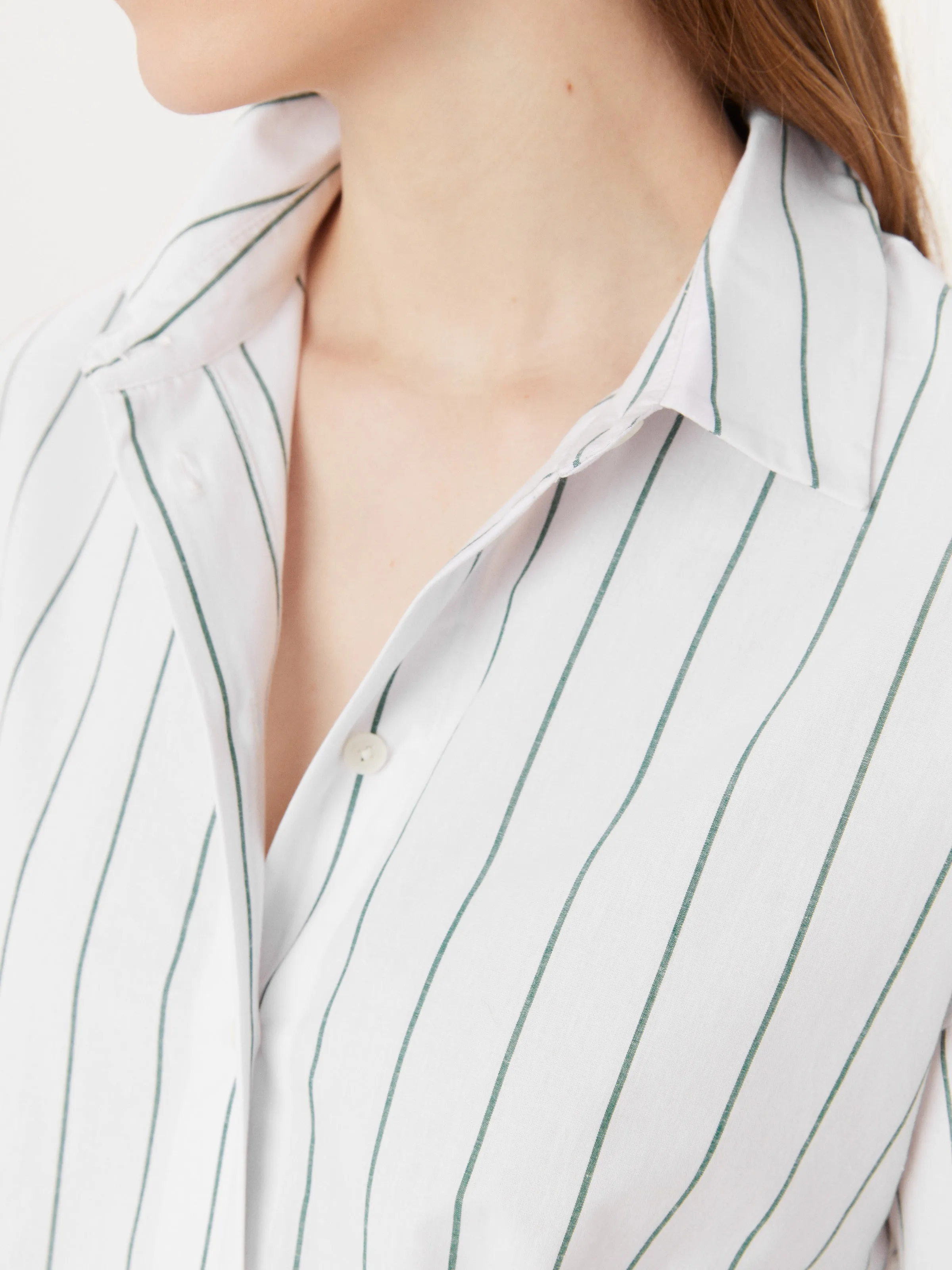 The Loose Striped Kapok Shirt in Dark Green